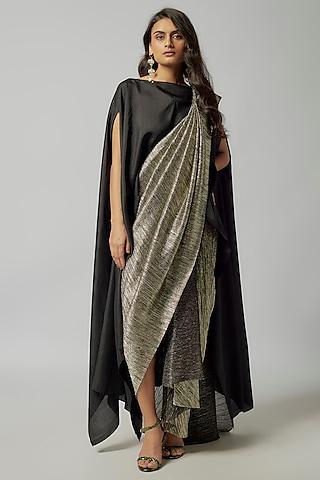 silver pleated metallic pre-draped saree