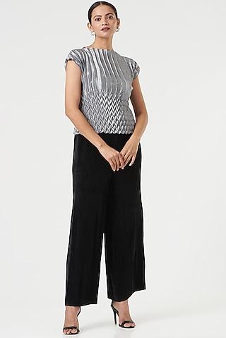 silver pleated polyester top