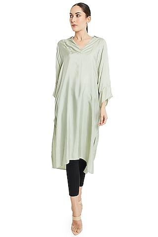 silver polyester crepe tunic top