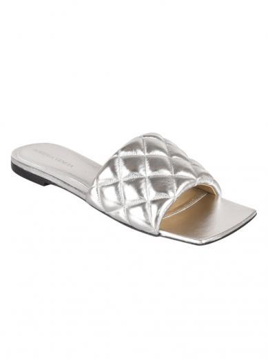 silver quilted leather sandals