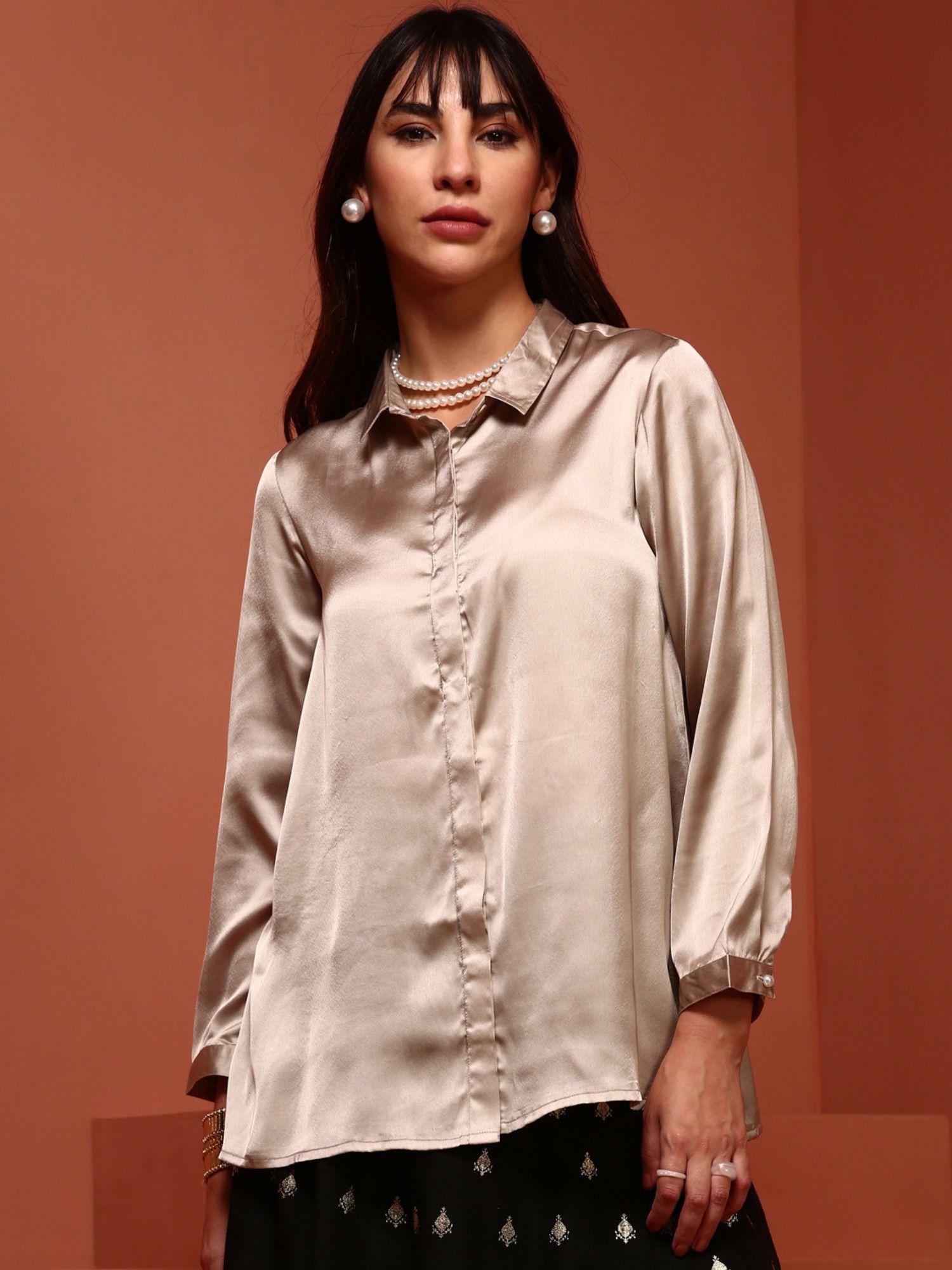 silver satin shirt