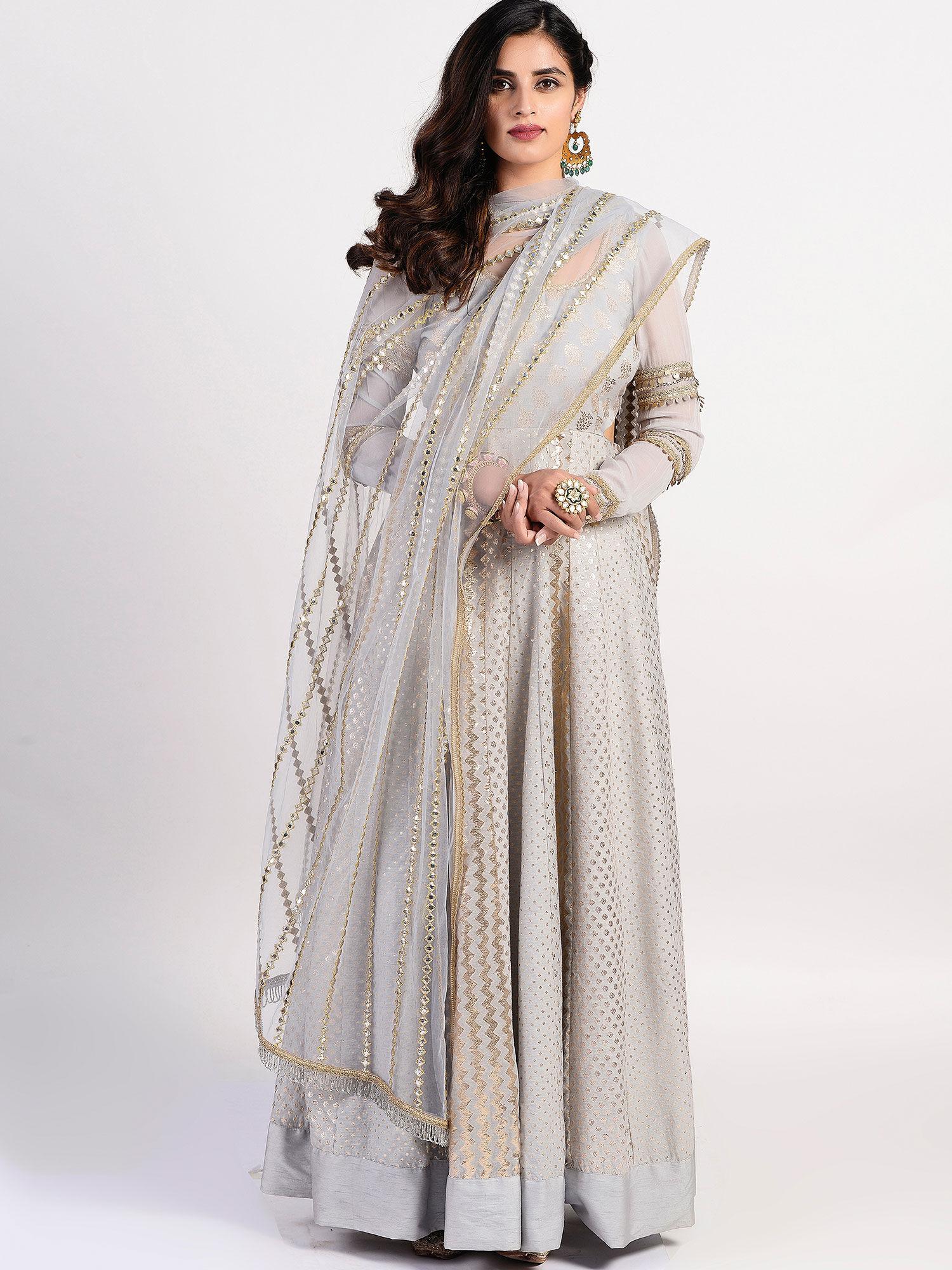 silver seashell embellished dress with dupatta - customisable (set of 2)