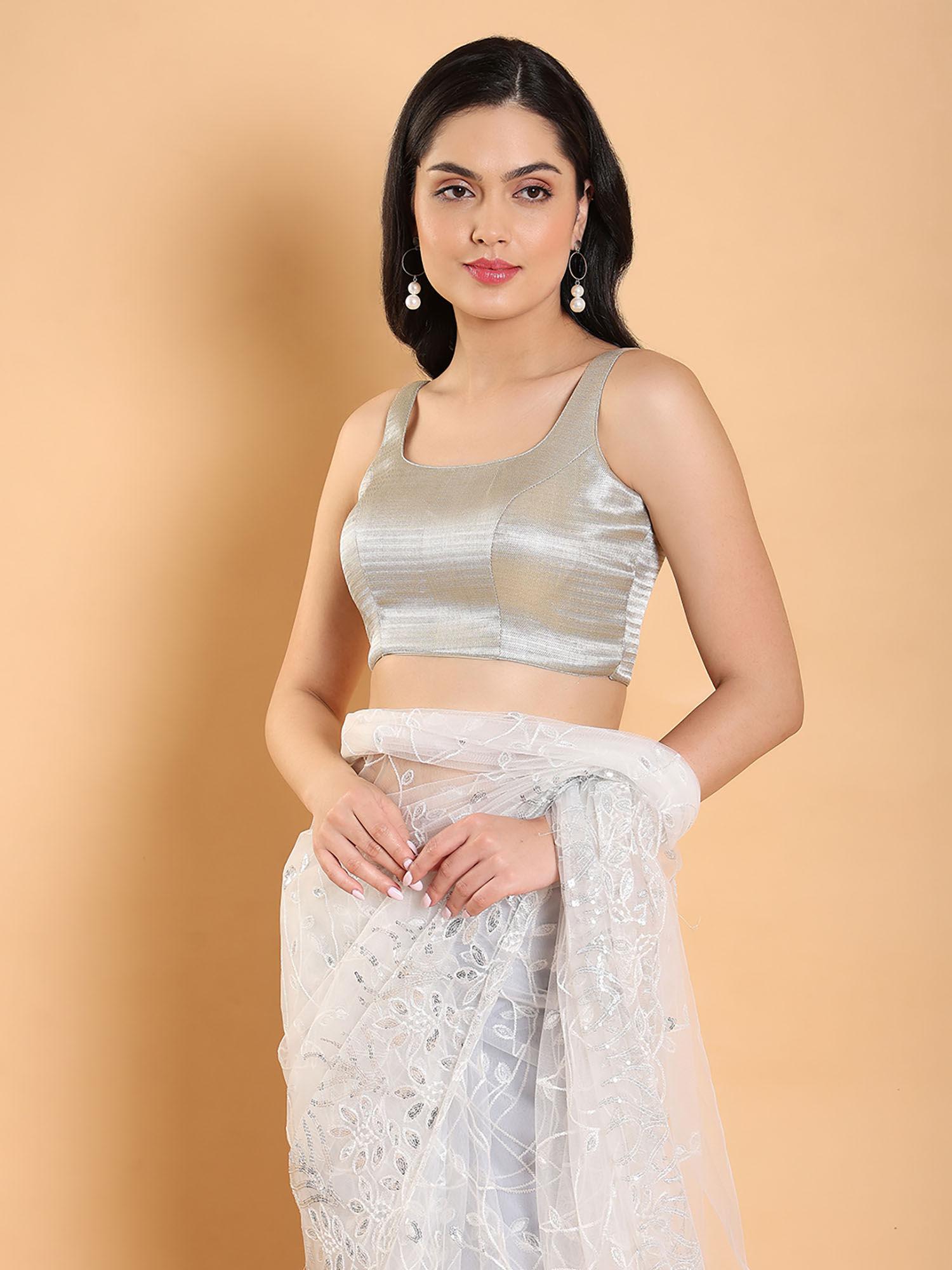 silver self design tissue readymade blouse