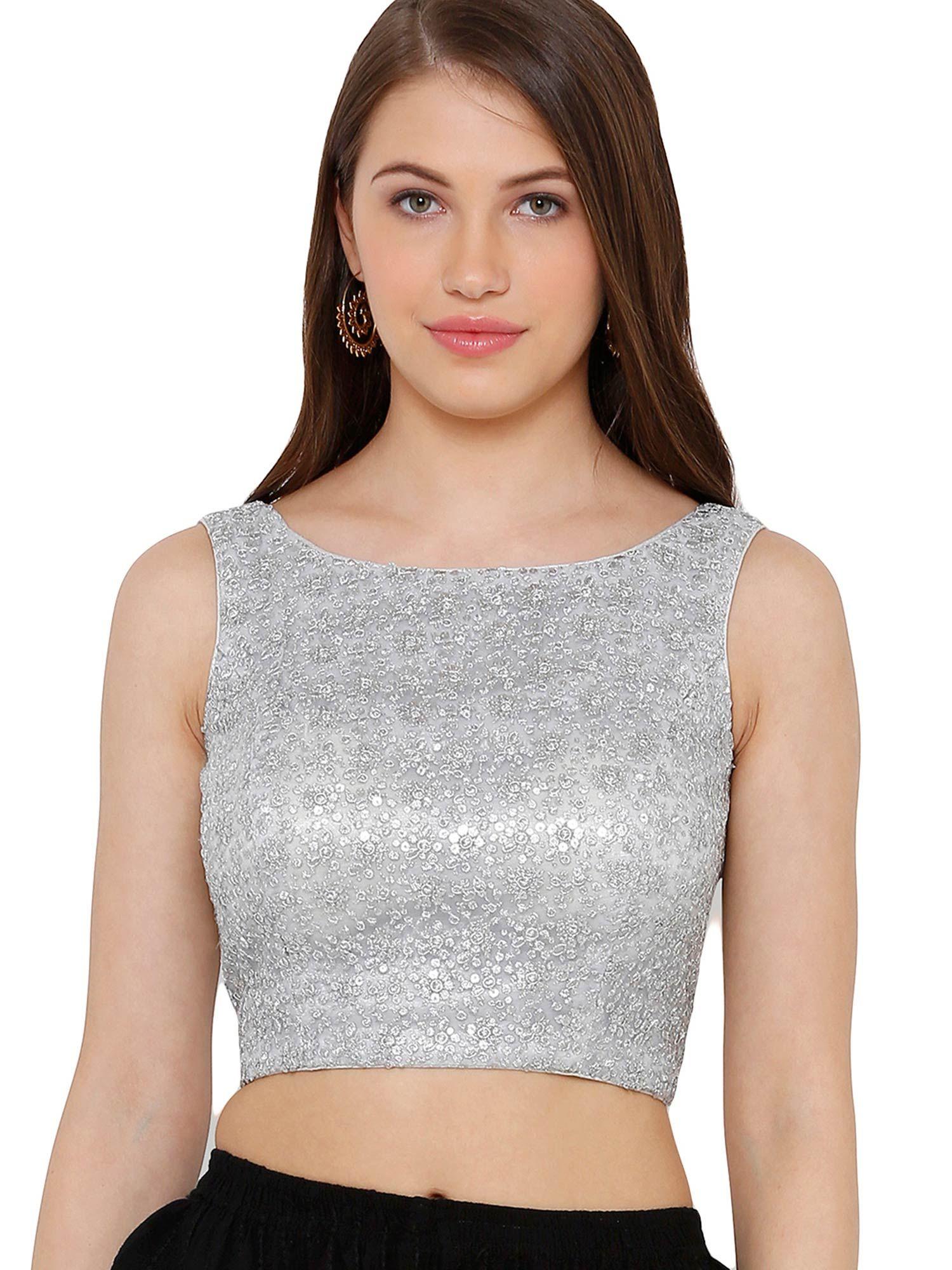 silver sequance readymade saree blouse