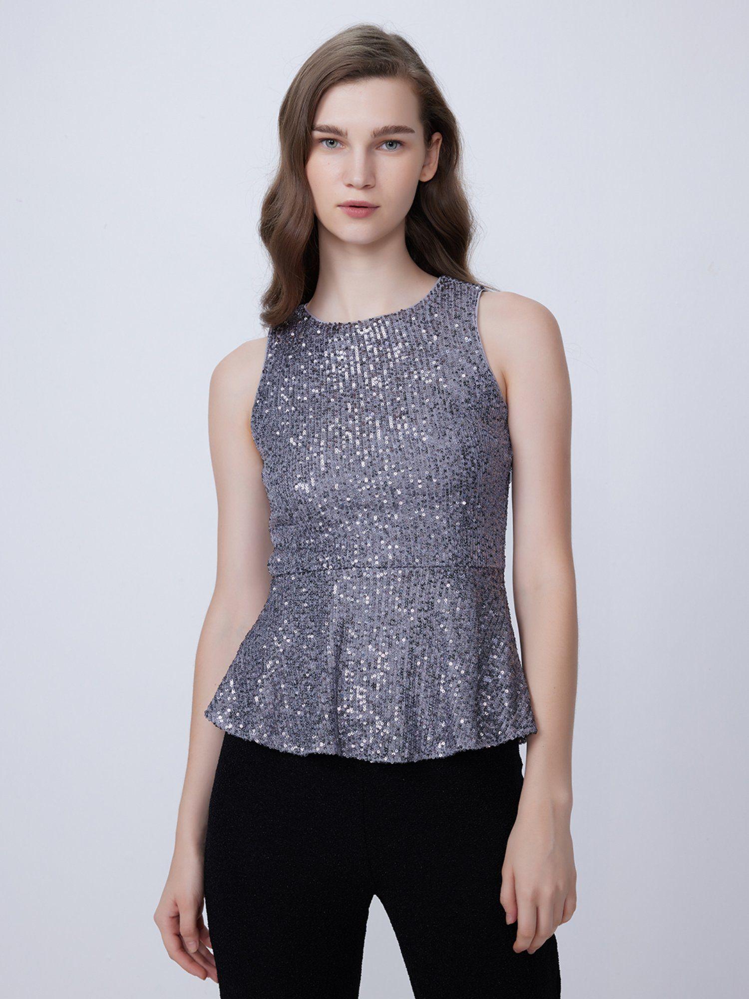 silver sequin peplum top