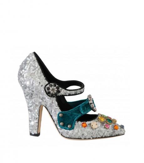 silver sequined crystal heels