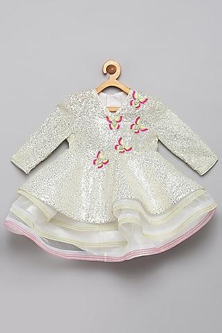 silver sequins & tulle layered dress for girls