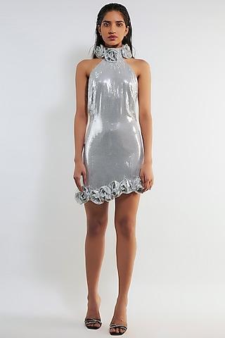 silver sequins embellished mini dress