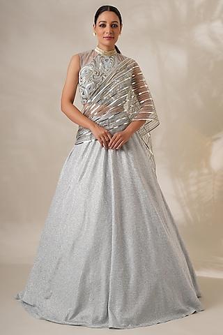 silver shimmer lycra & net lehenga set