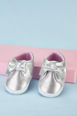 silver shimmer upepr with bow casual baby shoes