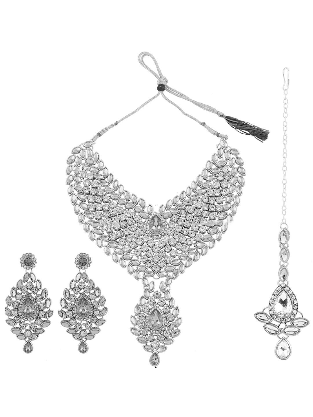 silver shine american diamond studded jewellery set