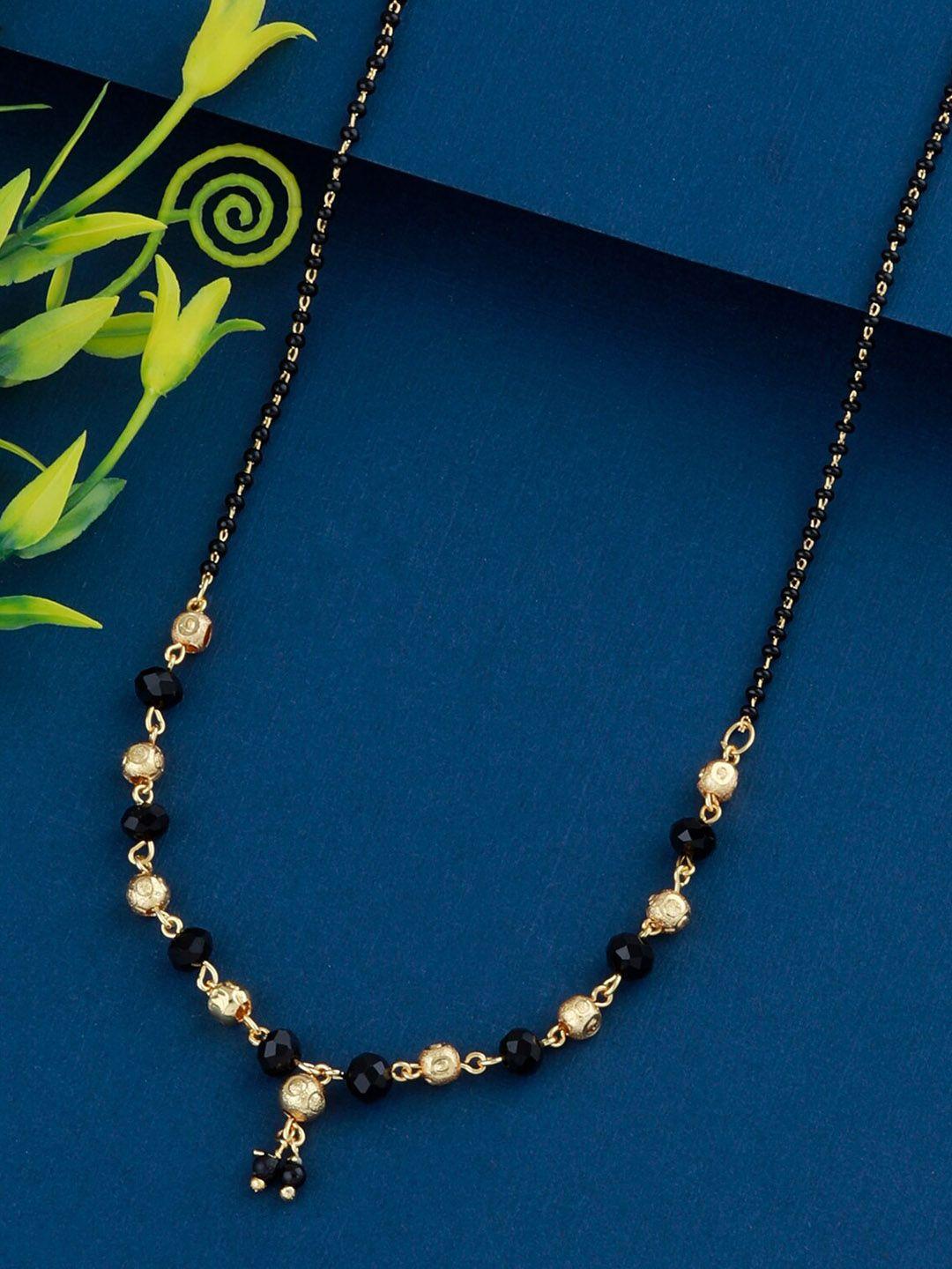 silver shine gold-plated & black beaded mangalsutra