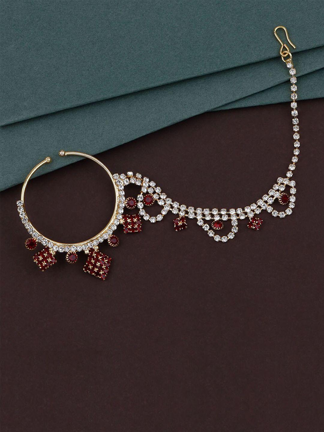 silver shine gold-plated stone studded chained nosepin