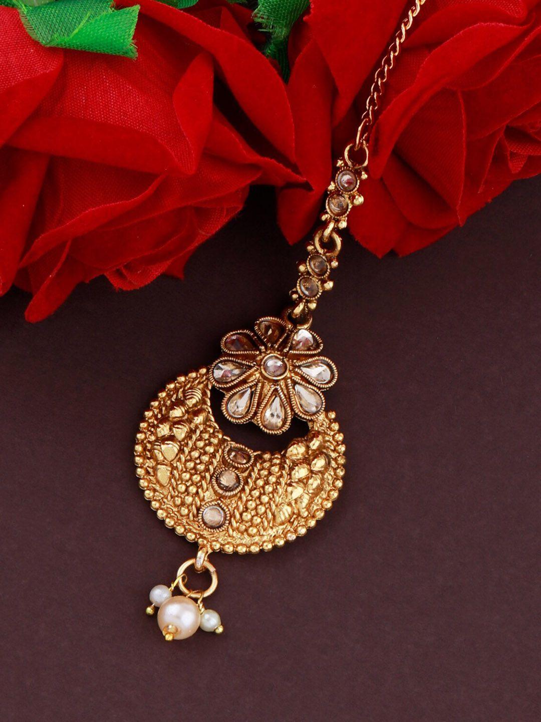 silver shine gold plated white stone-studded maang tikka