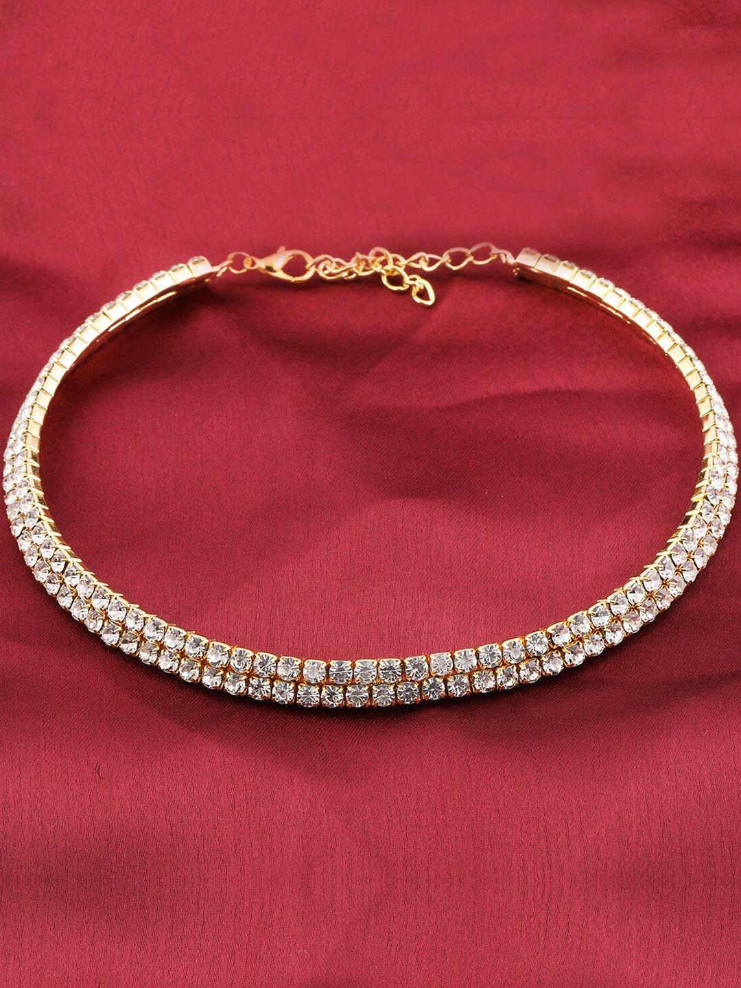 silver shine gold-toned & white gold-plated choker necklace