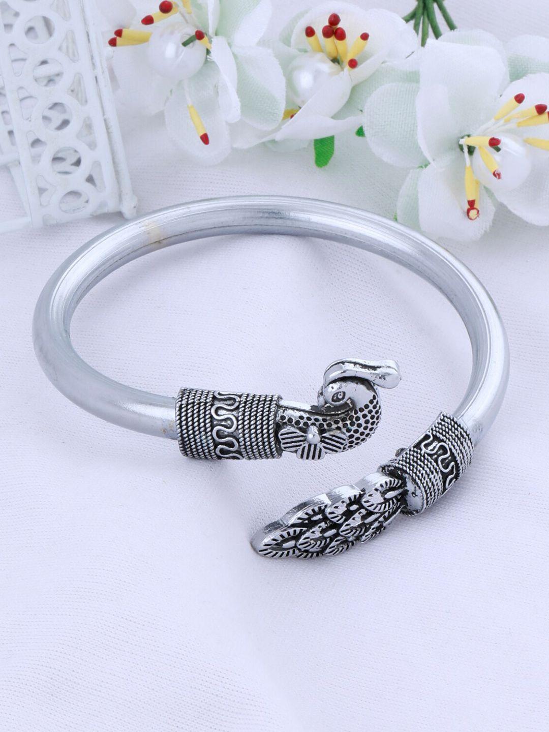 silver shine silver-plated peacock design kada bracelet
