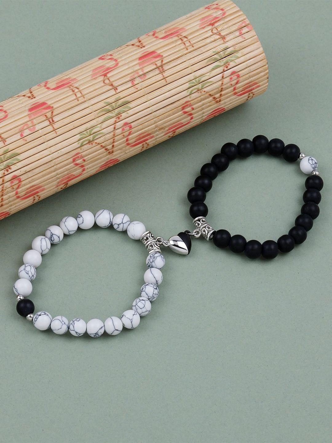 silver shine unisex 2 black & white handcrafted bracelet