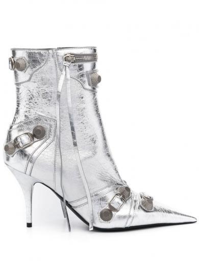 silver silver leather boots