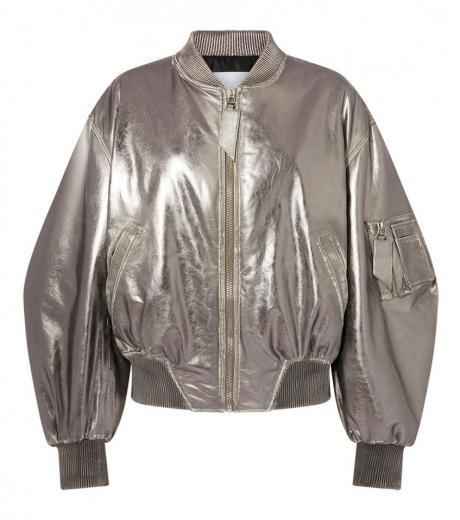 silver silver mirrored leather bomber jacket