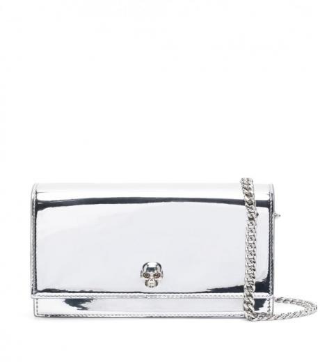 silver skull metallic mini crossbody bag