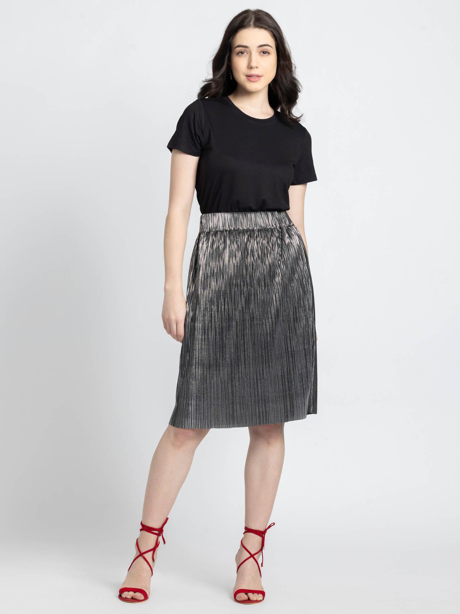 silver solid a-line party skirt for women