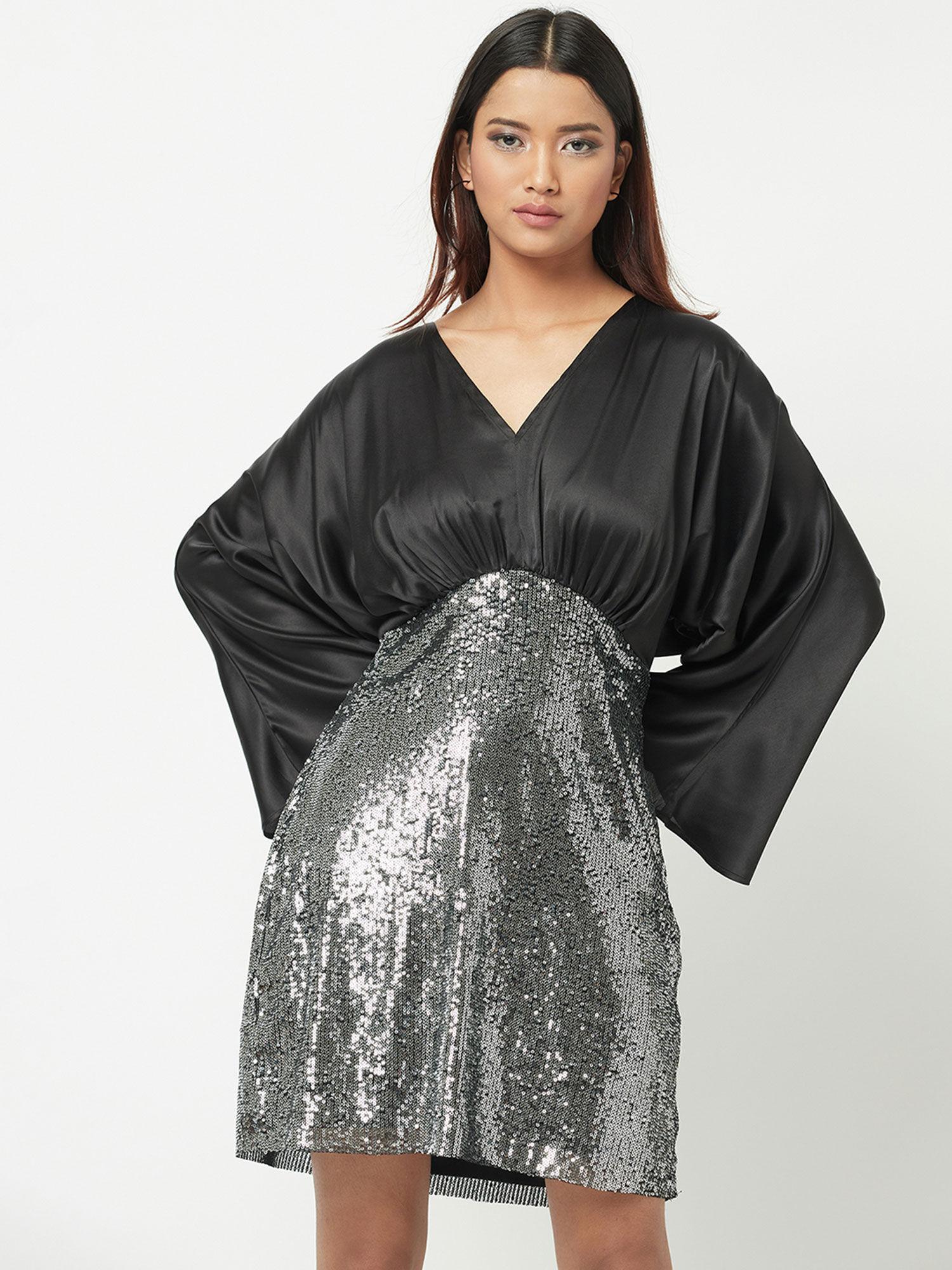 silver solid shimmer it real embellished dress