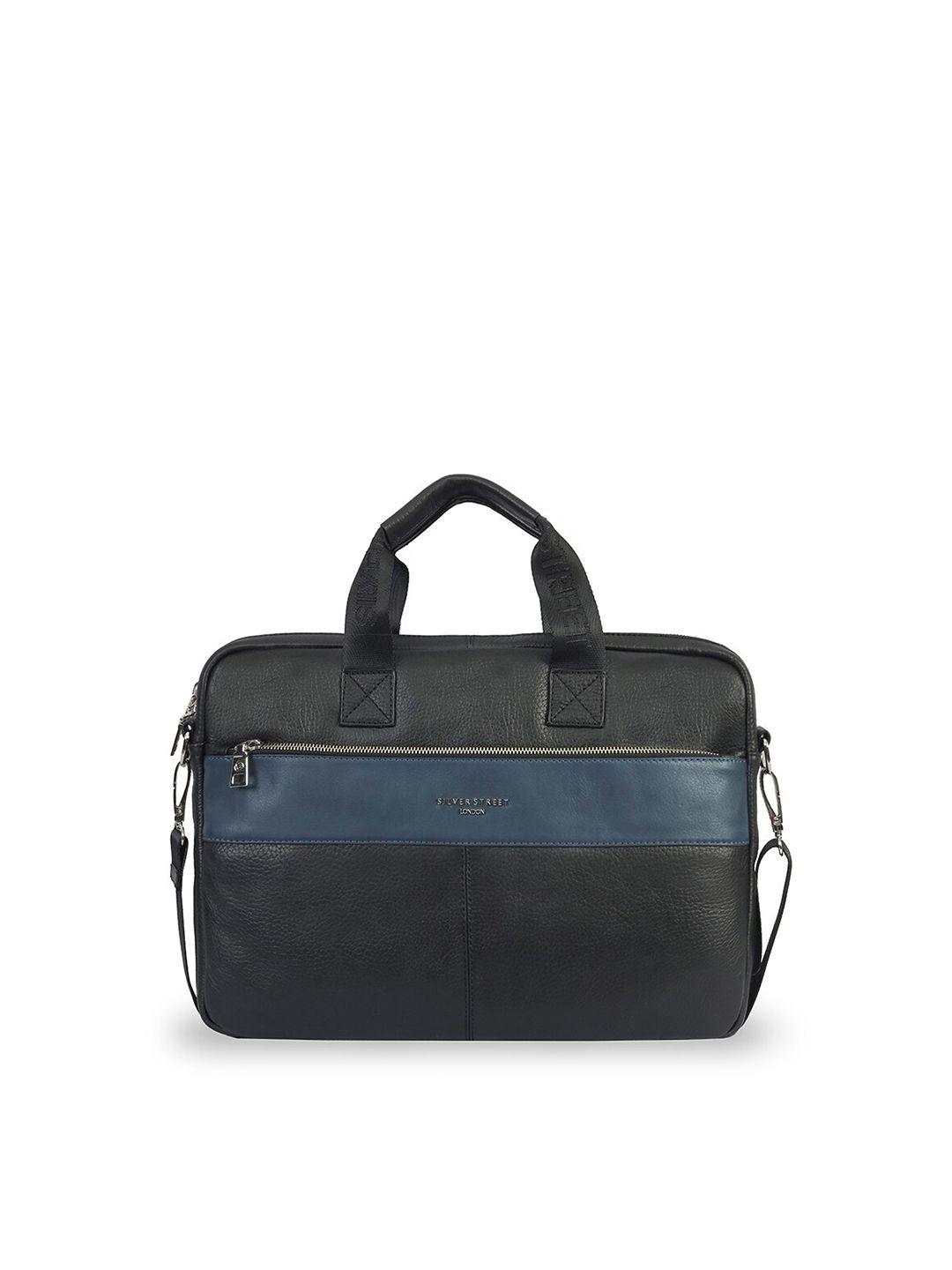 silver street london men black colourblocked leather laptop bag