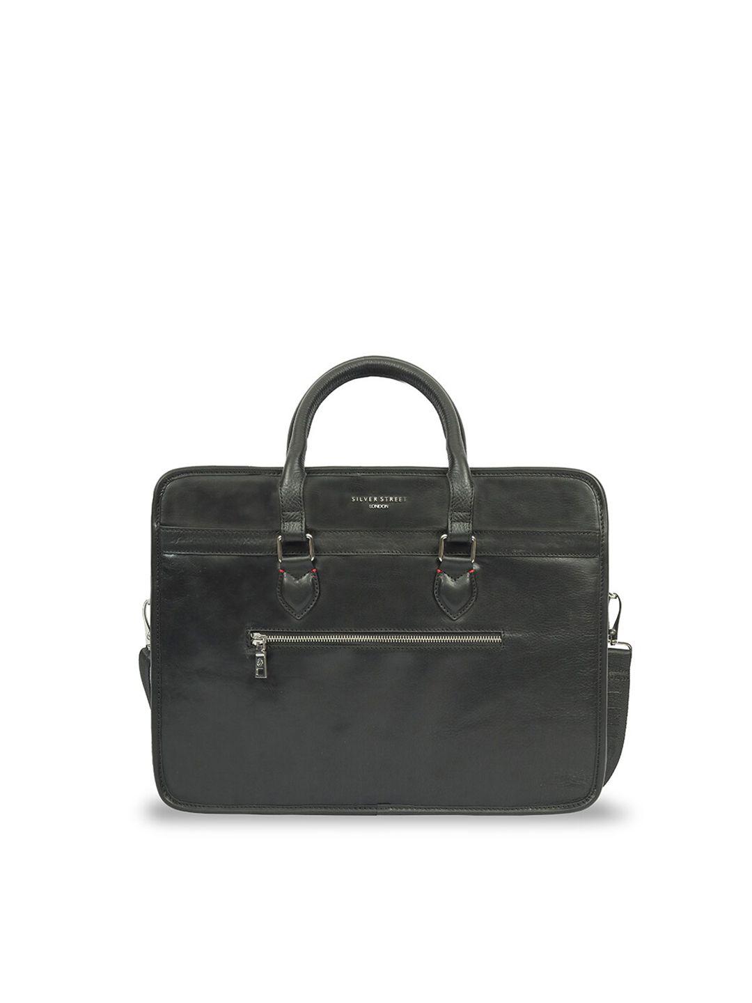 silver street london men black leather laptop bag