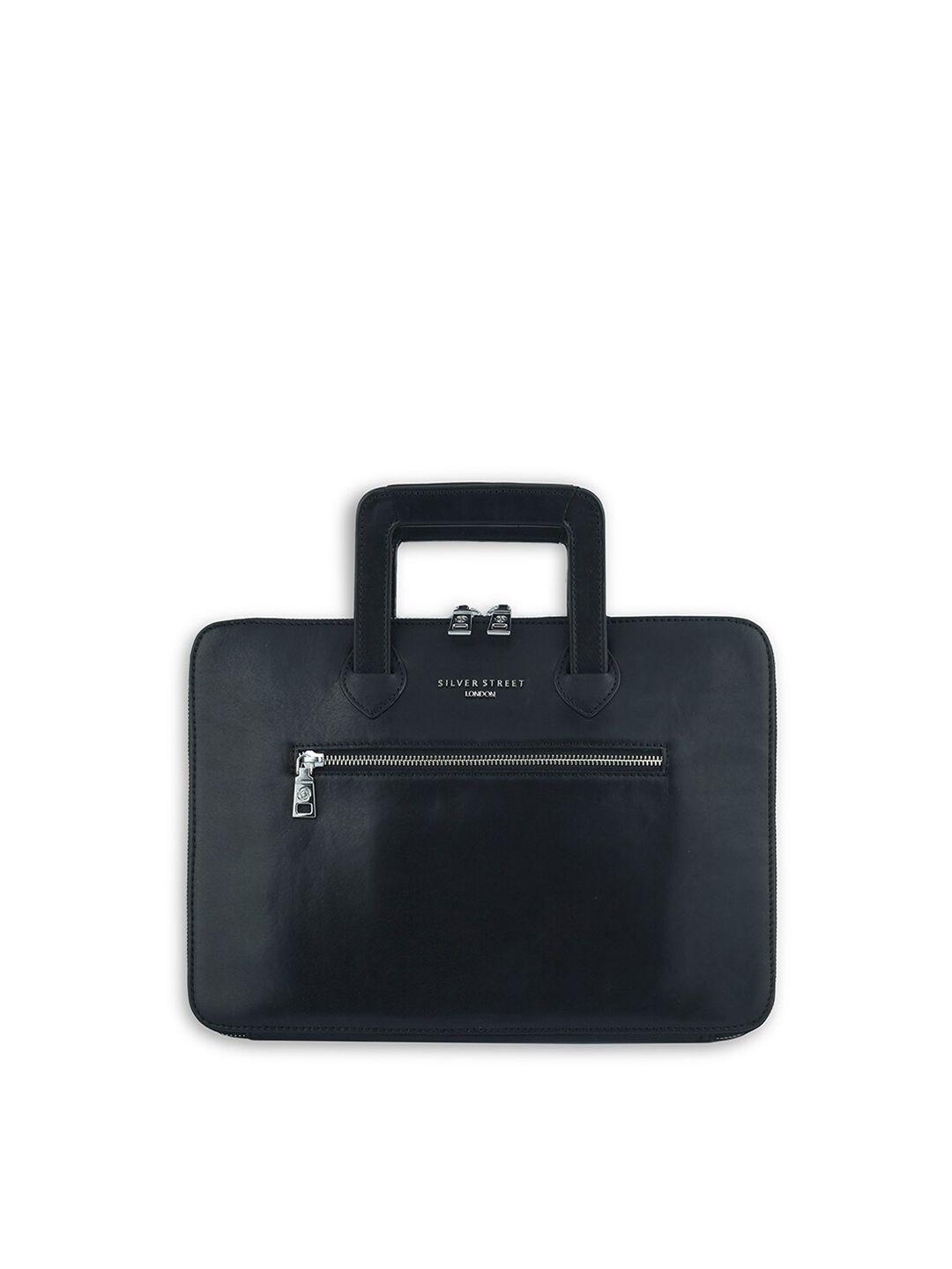 silver street london men black leather laptop bag