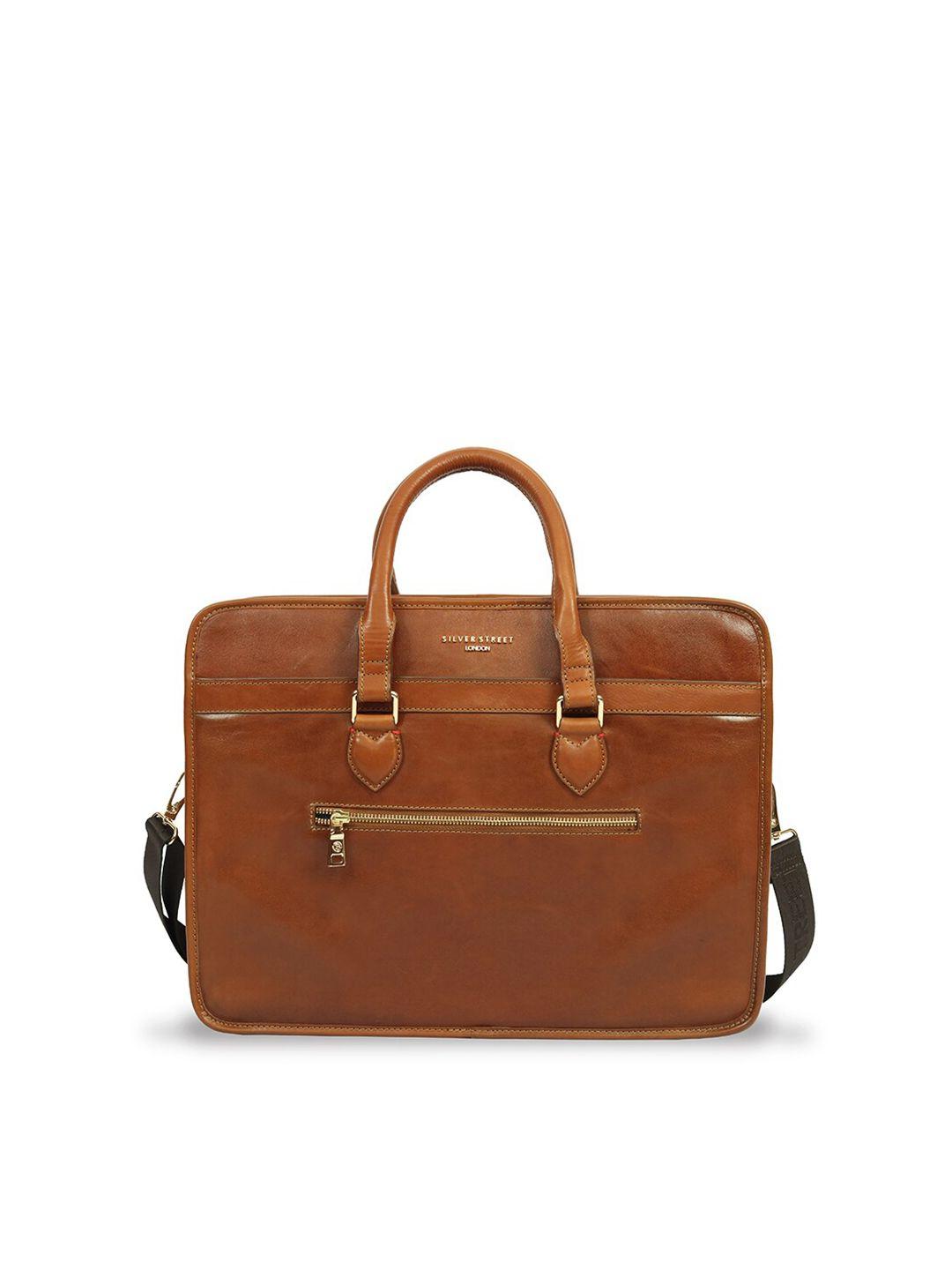 silver street london men tan leather laptop bag