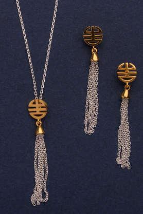 silver tassel necklace set