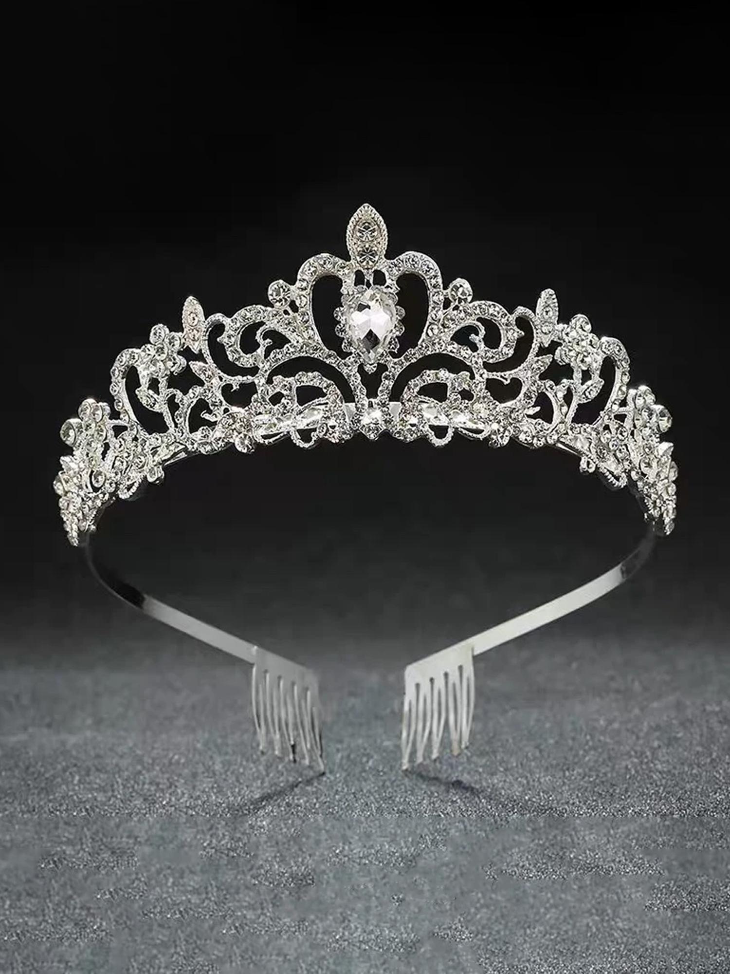 silver tone crystal studded hear band tiara crown