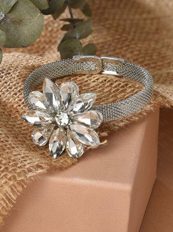 silver tone flower shape dazzling contemporary kada bracelet-zpfk12926