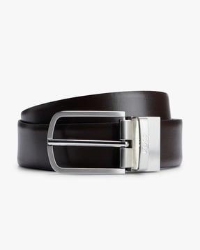 silver-toned buckle italian-leather belt