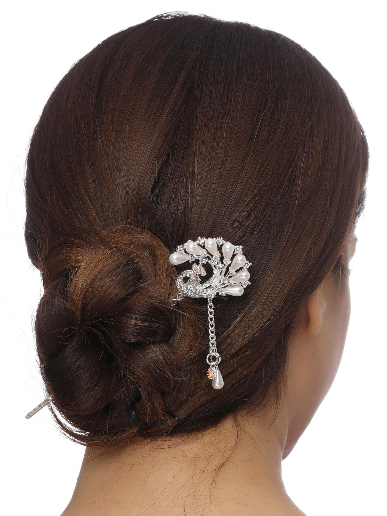 silver-toned hair stick with pearl beads juda pin