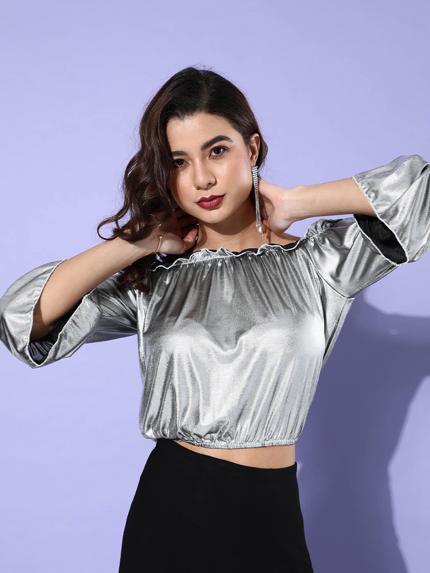 silver-toned off-shoulder blouson top