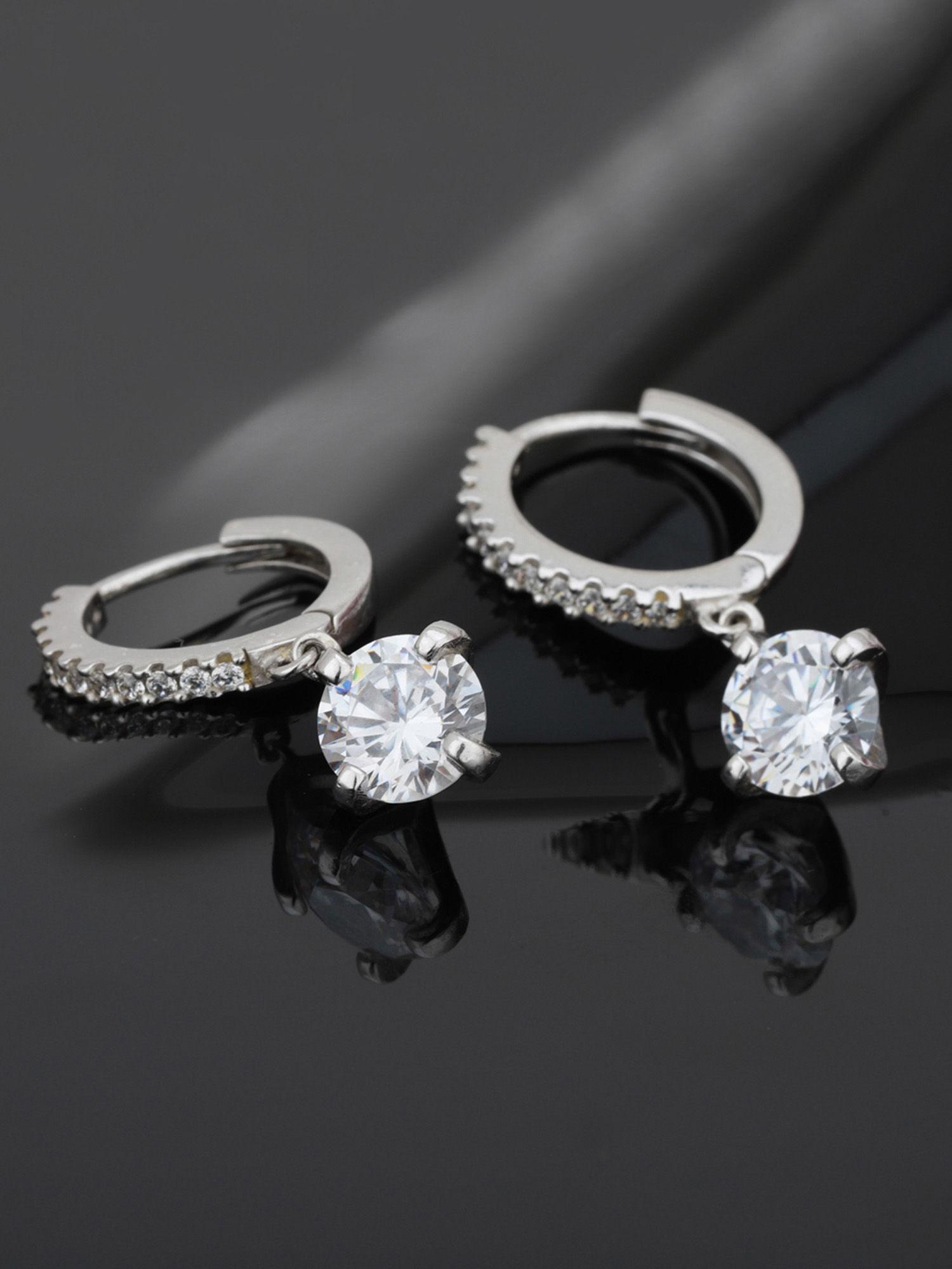silver-toned rhodium-plated cz stone hoop earrings-fje1704