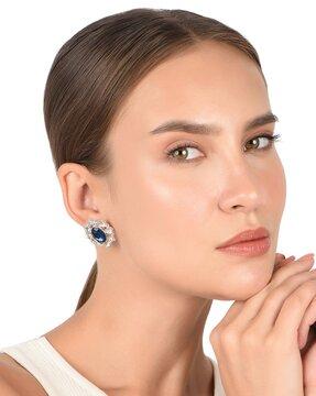 silver-toned stone stud earrings
