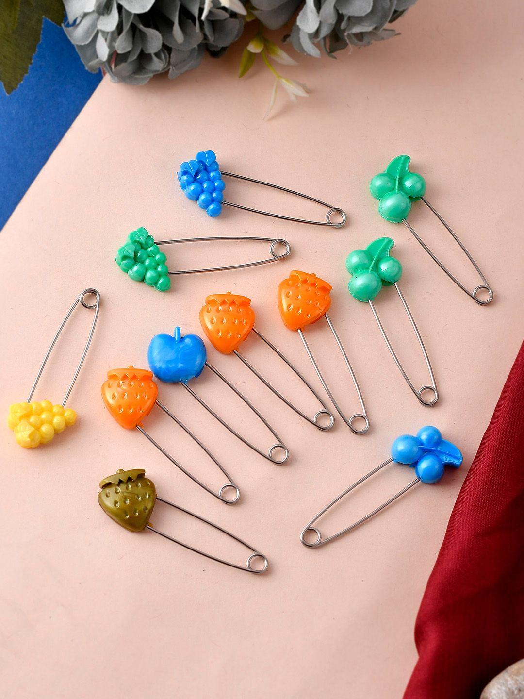 silvermec designs set of 11 multicoloured acrylic saree pins