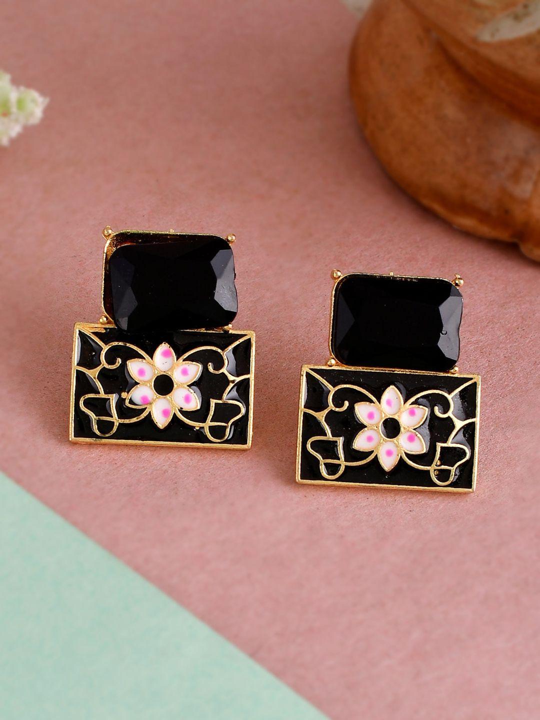 silvermerc designs black square studs earrings