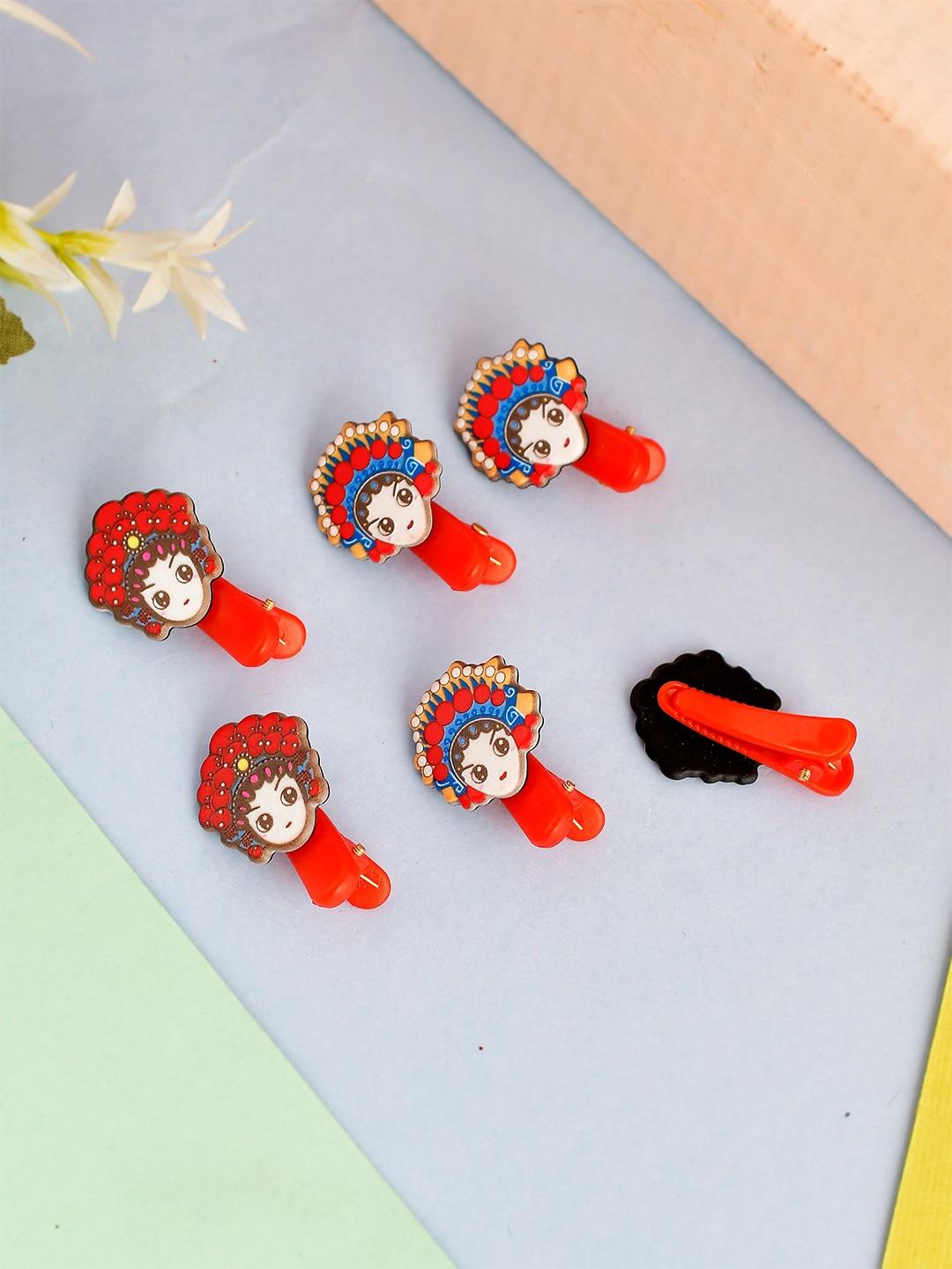 silvermerc designs girls red & teal set of 6 alligator hair clip