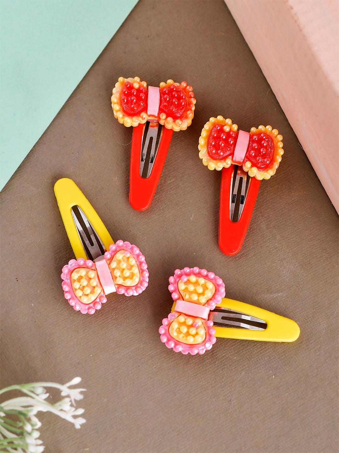 silvermerc designs girls red & yellow set of 4 embellished tic tac hair clip