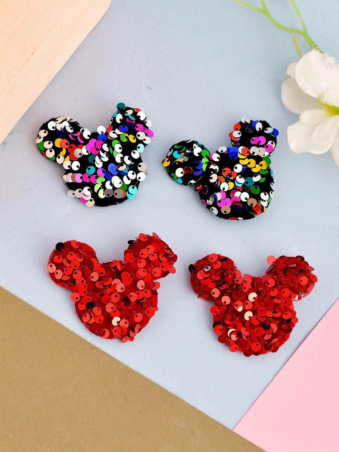 silvermerc designs girls set of 4 red & black mickey mouse sequins alligator hair clip