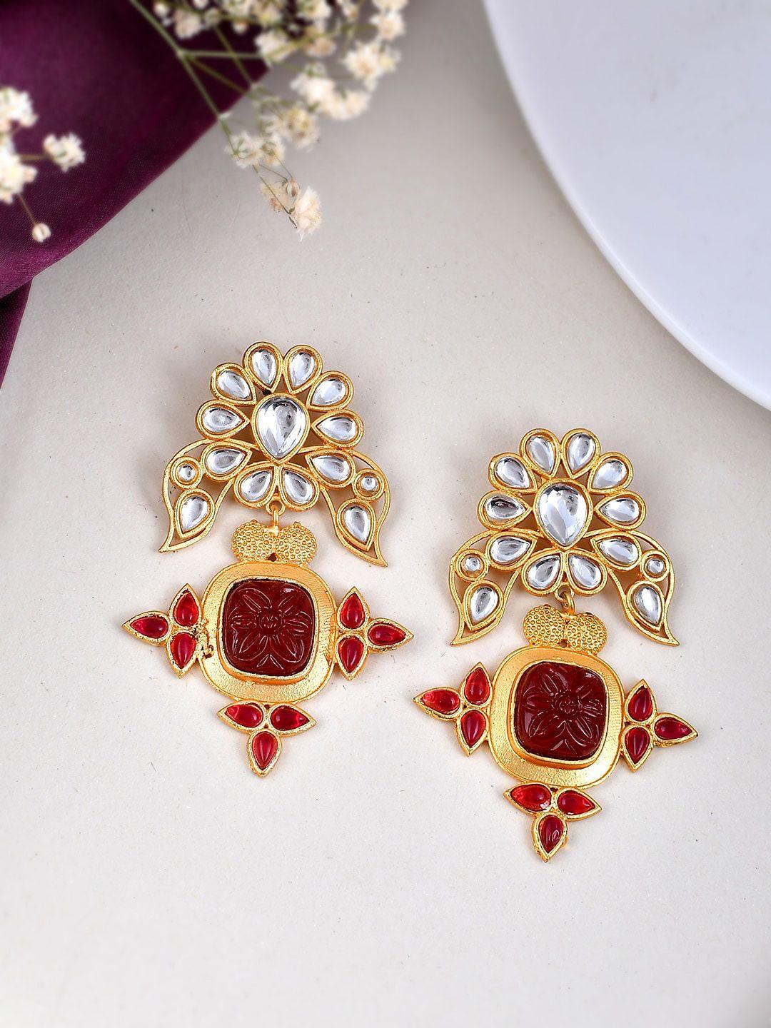 silvermerc designs gold pleated kundan contemporary drop earrings