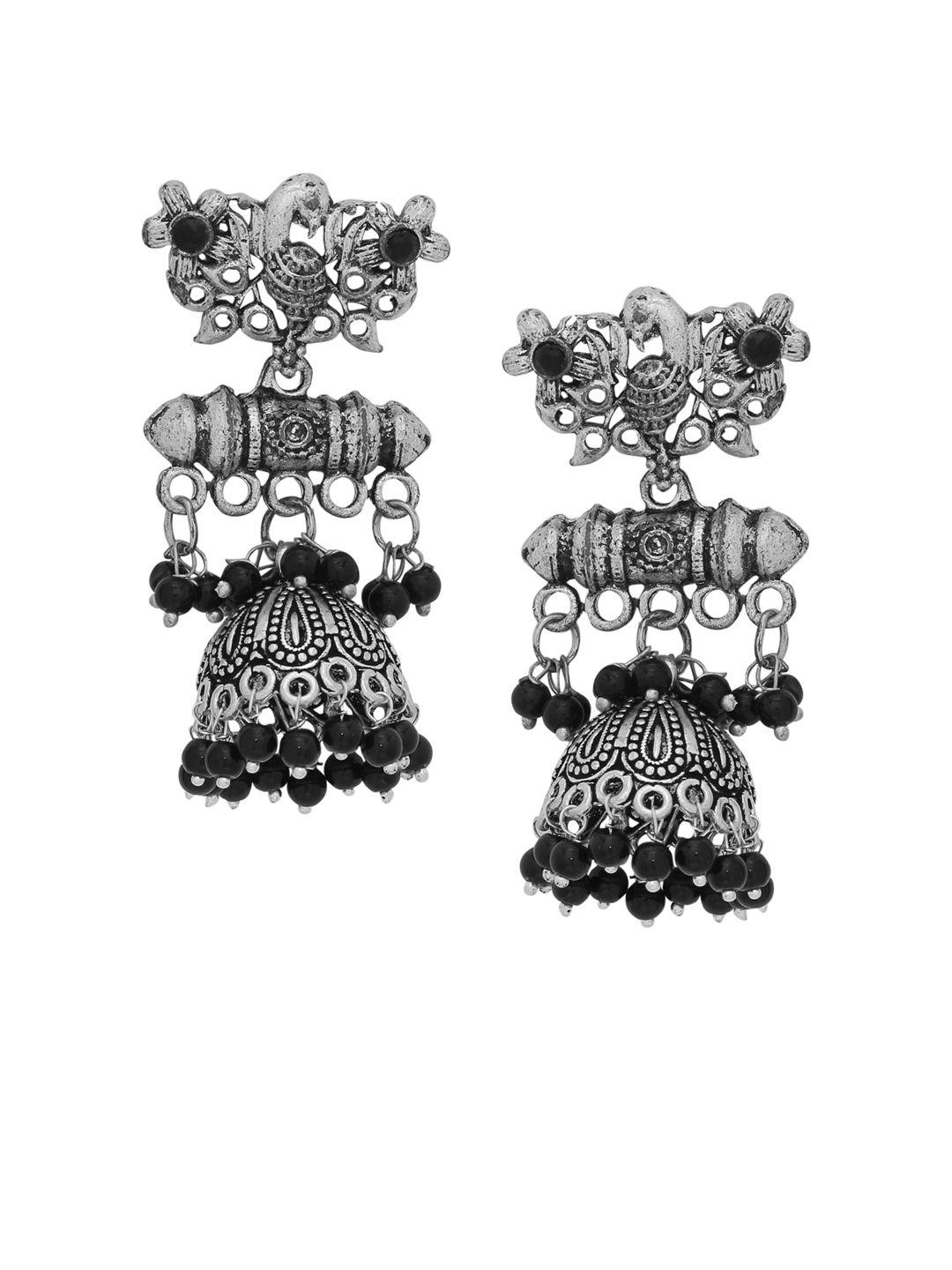 silvermerc designs oxidised silver-plated & black handcrafted dome shaped jhumkas
