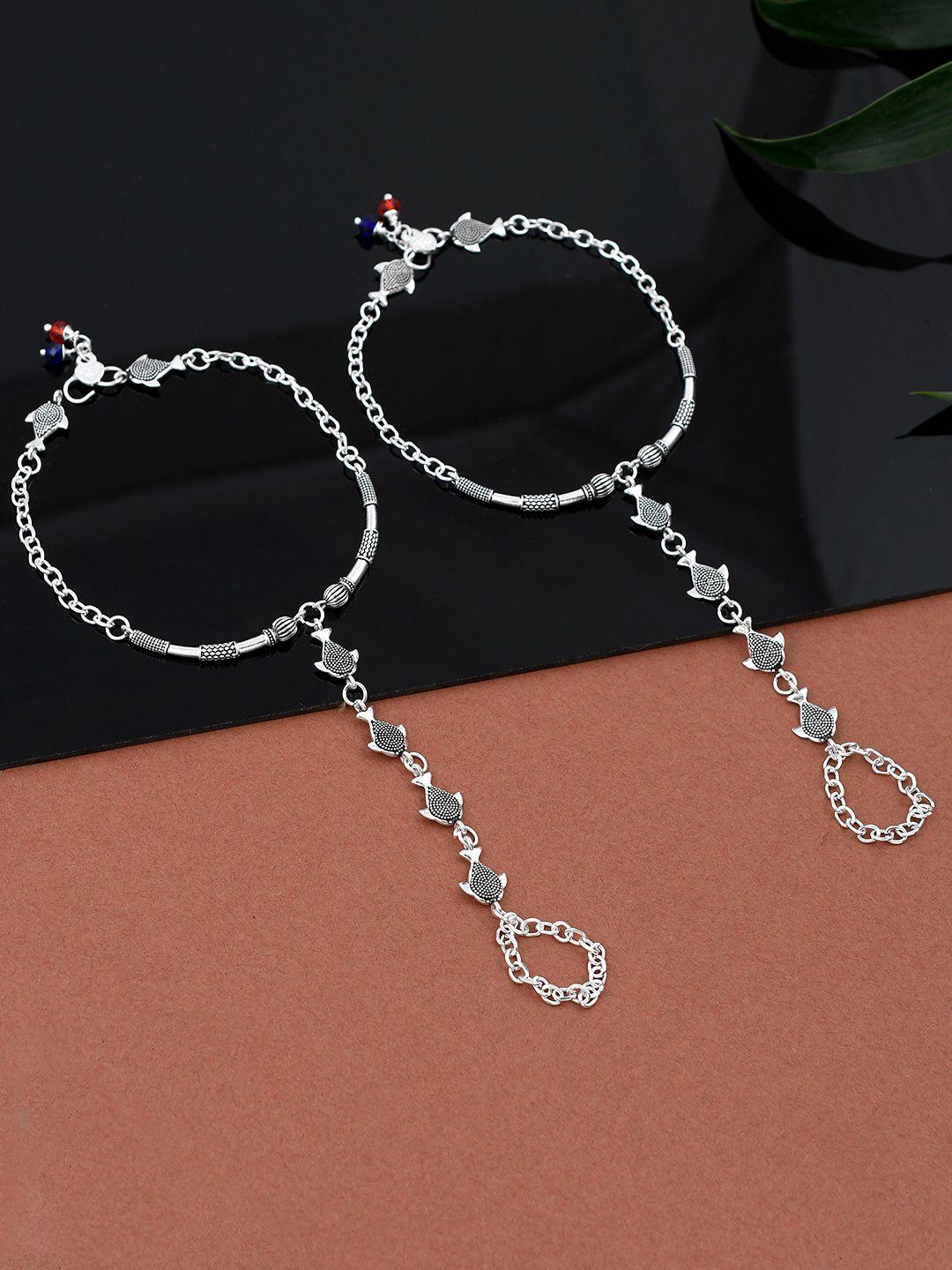 silvermerc designs set of 2 silver-plated & beaded anklets