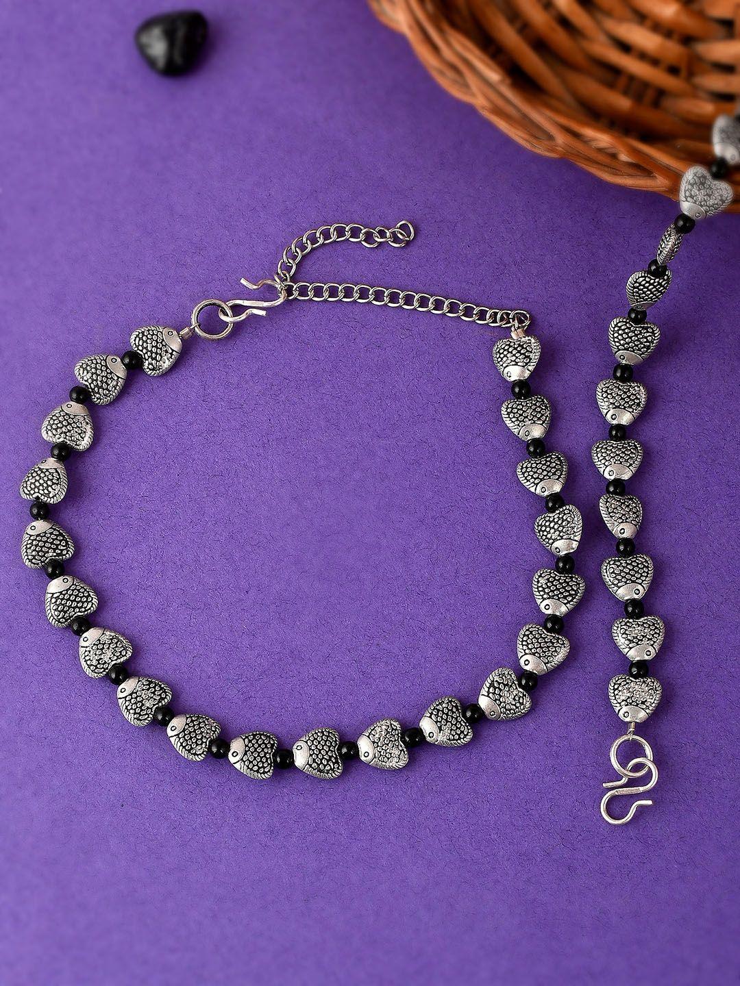 silvermerc designs silver plated silver beaded oxidised anklet