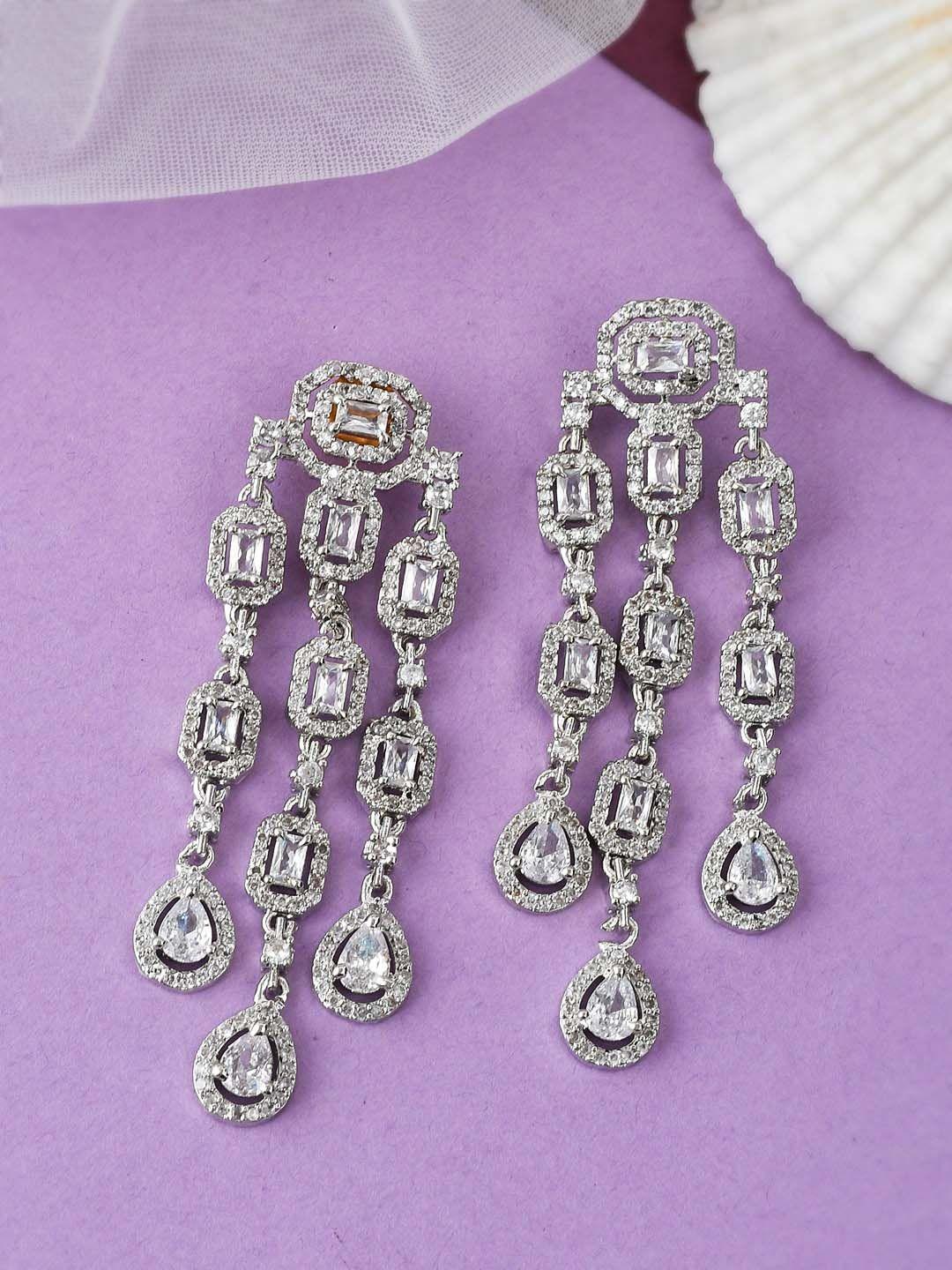 silvermerc designs silver-plated american diamond dangler dropped earrings
