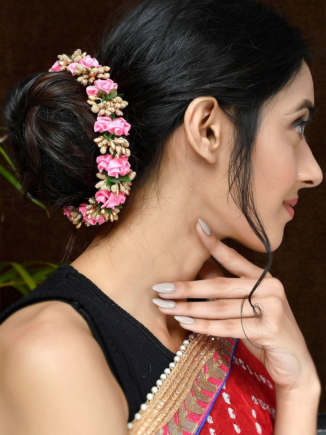 silvermerc designs women pink & green embellished hair accessory set of