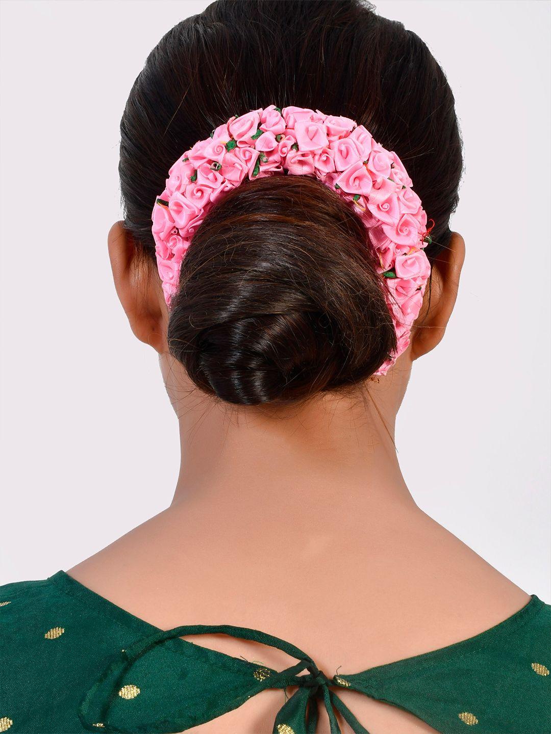 silvermerc designs women pink & green embellished hair bun accessory
